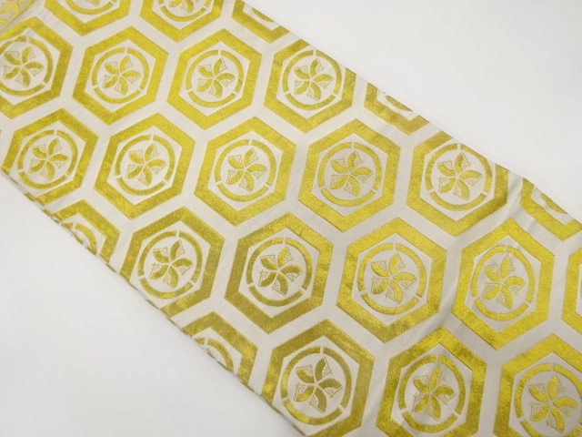 アンティーク　亀甲に扇模様織り出し踊り帯（着用可）